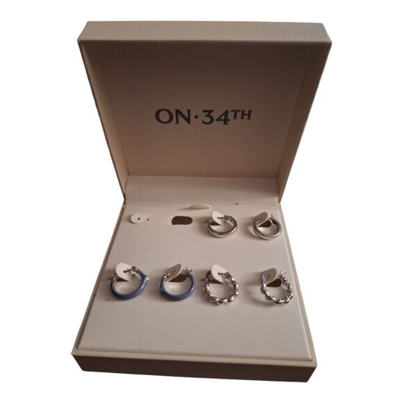 🎁On 34th 3-Pc. Set Small Pavé & Color Mixed Style Hoop Earrings, 0.6" - Picture 6 of 8